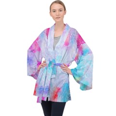 Rainbow Paint Long Sleeve Velvet Kimono  by goljakoff