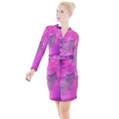 Purple Space Button Long Sleeve Dress by goljakoff