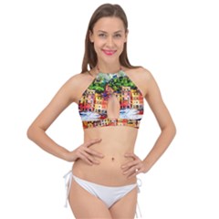 Boat Cross Front Halter Bikini Top by goljakoff