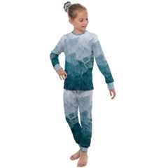 Blue Green Waves Kids  Long Sleeve Set  by goljakoff