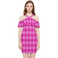 Pink Diamond Pattern Shoulder Frill Bodycon Summer Dress by ArtsyWishy