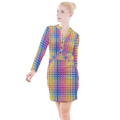 Digital Paper Stripes Rainbow Colors Button Long Sleeve Dress by HermanTelo