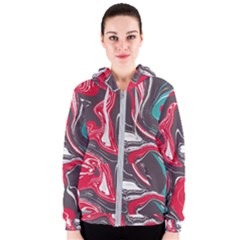 Red Vivid Marble Pattern 3 Women s Zipper Hoodie by goljakoff