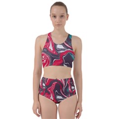 Red Vivid Marble Pattern 3 Racer Back Bikini Set by goljakoff