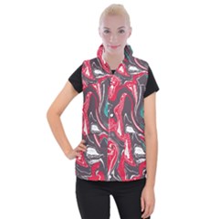 Red Vivid Marble Pattern 3 Women s Button Up Vest by goljakoff