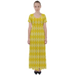 Yellow Diamonds High Waist Short Sleeve Maxi Dress by ArtsyWishy