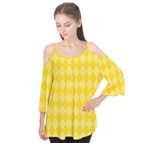 Yellow Diamonds Flutter Sleeve Tee  by ArtsyWishy