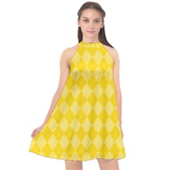 Yellow Diamonds Halter Neckline Chiffon Dress  by ArtsyWishy