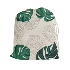 Green Monstera Leaf Illustrations Drawstring Pouch (2xl) by HermanTelo