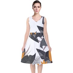 Natural Palm Plant V-neck Midi Sleeveless Dress  by Mariart