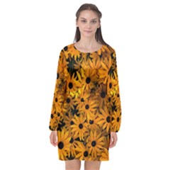 Rudbeckias  Long Sleeve Chiffon Shift Dress  by Sobalvarro