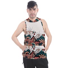 Orange Baatik Print Men s Sleeveless Hoodie by designsbymallika