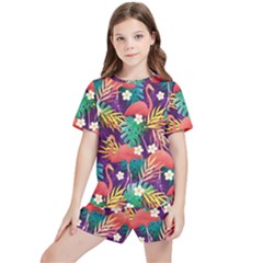 Flamingo Love Kids  Tee And Sports Shorts Set