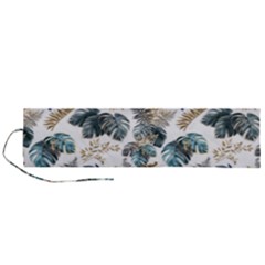 Blue Metallic Leaves Pattern Roll Up Canvas Pencil Holder (l) by designsbymallika