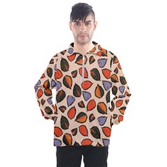 Orange Blue Leaves Pattern Men s Half Zip Pullover by designsbymallika