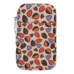 Orange Blue Leaves Pattern Waist Pouch (large) by designsbymallika