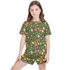 Tropical Fruits Love Kids  Tee And Sports Shorts Set by designsbymallika