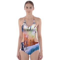 Paysage D hiver Cut-out One Piece Swimsuit by sfbijiart