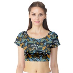 Tropical Bird Pattern Short Sleeve Crop Top by designsbymallika