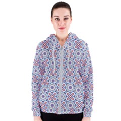 Blue Tile Pattern Women s Zipper Hoodie by designsbymallika