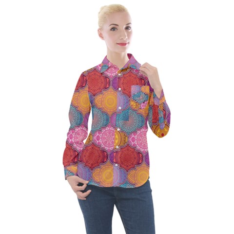 Vintage Love Mandala Women s Long Sleeve Pocket Shirt by designsbymallika