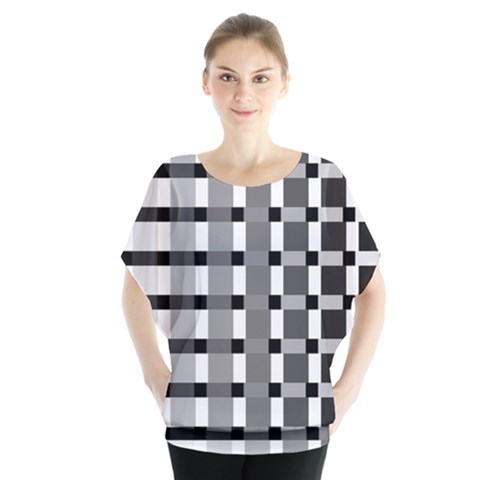 Nine Bar Monochrome Fade Squared Pulled Inverted Batwing Chiffon Blouse by WetdryvacsLair