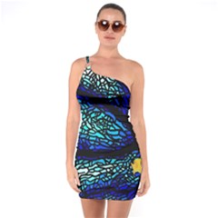 Sea-fans-diving-coral-stained-glass One Soulder Bodycon Dress by Sapixe