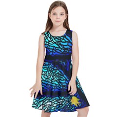 Sea-fans-diving-coral-stained-glass Kids  Skater Dress by Sapixe