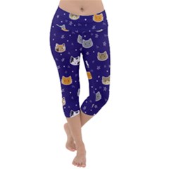 Multi Kitty Lightweight Velour Capri Yoga Leggings by CleverGoods