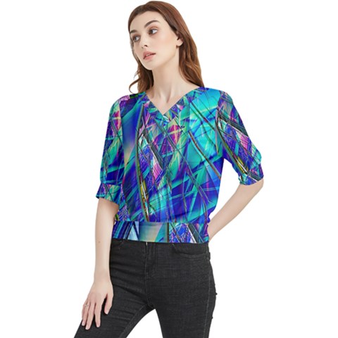 Title Wave, Blue, Crashing, Wave, Natuere, Abstact, File Img 20201219 024243 200 Quarter Sleeve Blouse by ScottFreeArt