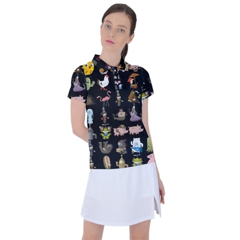 Glitch Glitchen Npc Animals And Characters Pattern Women s Polo Tee by WetdryvacsLair