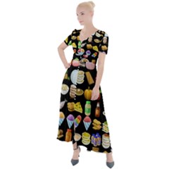 Glitch Glitchen Food Pattern Two Button Up Short Sleeve Maxi Dress by WetdryvacsLair