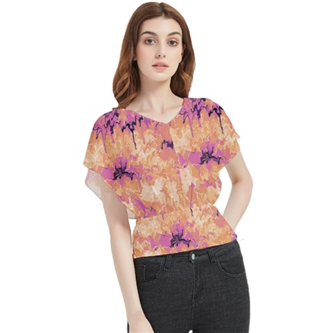 Yellow And Pink Abstract Butterfly Chiffon Blouse by Dazzleway