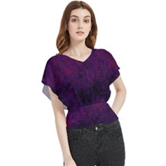 Red And Purple Abstract Butterfly Chiffon Blouse