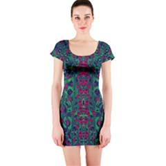 Tree Flower Paradise Of Inner Peace And Calm Pop-art Short Sleeve Bodycon Dress by pepitasart