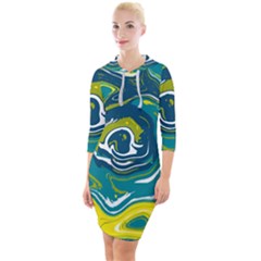 Vector Vivid Marble Pattern 14 Quarter Sleeve Hood Bodycon Dress by goljakoff