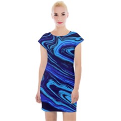 Blue Vivid Marble Pattern 16 Cap Sleeve Bodycon Dress by goljakoff