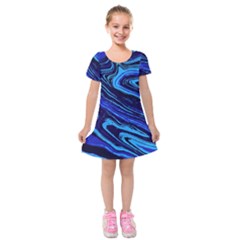 Blue Vivid Marble Pattern 16 Kids  Short Sleeve Velvet Dress by goljakoff