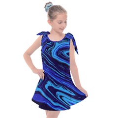 Blue Vivid Marble Pattern 16 Kids  Tie Up Tunic Dress