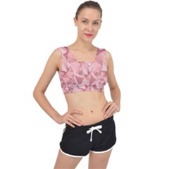 Coral Colored Hortensias Floral Photo V-back Sports Bra by dflcprintsclothing