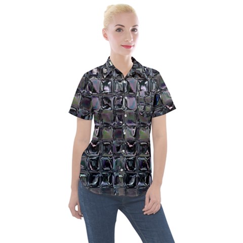 Funky Mosaic  Women s Short Sleeve Pocket Shirt by MRNStudios