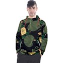 Tropical vintage yellow hibiscus floral green leaves seamless pattern black background. Men s Pullover Hoodie View1