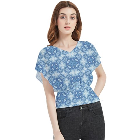 Blue Pattern Butterfly Chiffon Blouse by Dazzleway