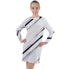 High Contrast Minimalist Black And White Modern Abstract Linear Geometric Style Design Long Sleeve Hoodie Dress by dflcprintsclothing