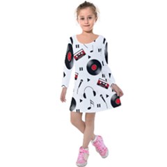 Music Life Kids  Long Sleeve Velvet Dress by Valentinaart