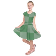 Green Gingham Check Squares Pattern Kids  Short Sleeve Dress by yoursparklingshop