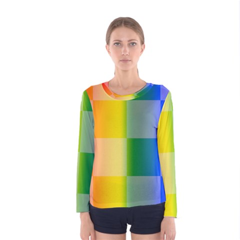 Lgbt Rainbow Buffalo Check Lgbtq Pride Squares Pattern Women s Long Sleeve Tee by yoursparklingshop