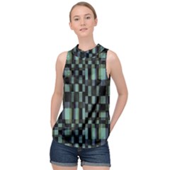 Dark Geometric Pattern Design High Neck Satin Top by dflcprintsclothing