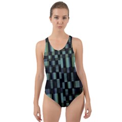 Dark Geometric Pattern Design Cut-out Back One Piece Swimsuit by dflcprintsclothing