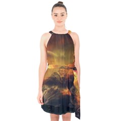 Tiger King In A Fantastic Landscape From Fonebook Halter Collar Waist Tie Chiffon Dress by 2853937